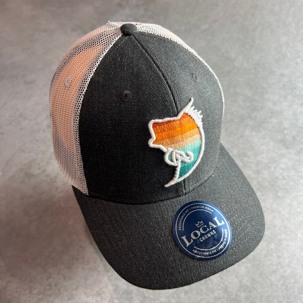 Local Crowns Bass Fish Collection Trucker Snapback Adjustable Hat Charcoal/White